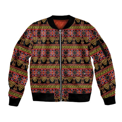 Toghu Cameroon Sleeve Zip Bomber Jacket Traditional Pattern