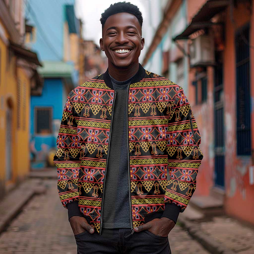 Toghu Cameroon Sleeve Zip Bomber Jacket Traditional Pattern