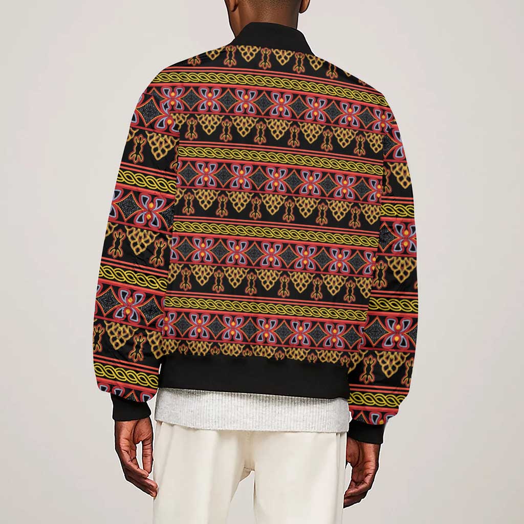 Toghu Cameroon Sleeve Zip Bomber Jacket Traditional Pattern