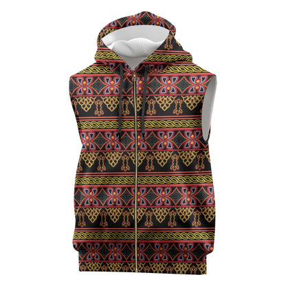 Toghu Cameroon Sleeveless Zip Hoodie Traditional Pattern - African Pride
