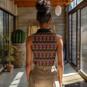Toghu Cameroon Women Sleeveless Polo Shirt Traditional Pattern