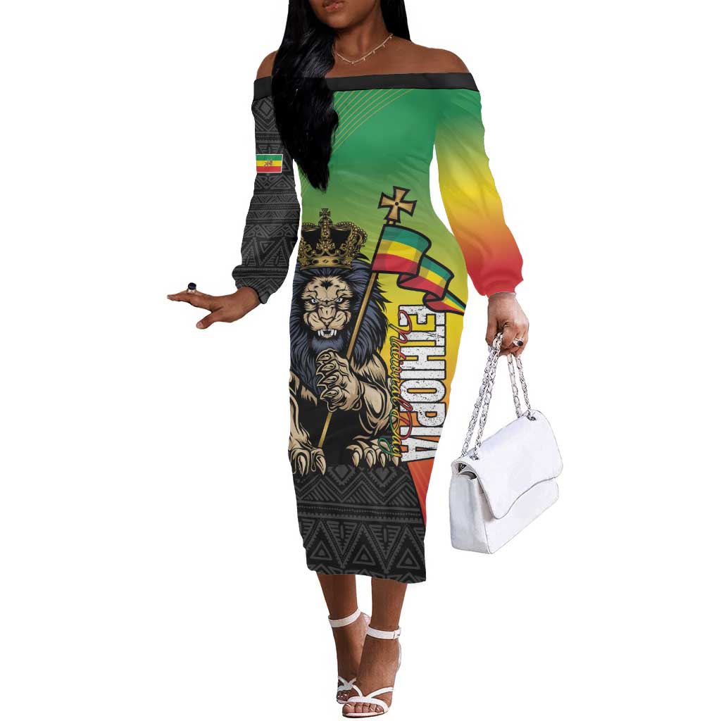 Personalized Ethiopia Off The Shoulder Long Sleeve Dress Happy National Day