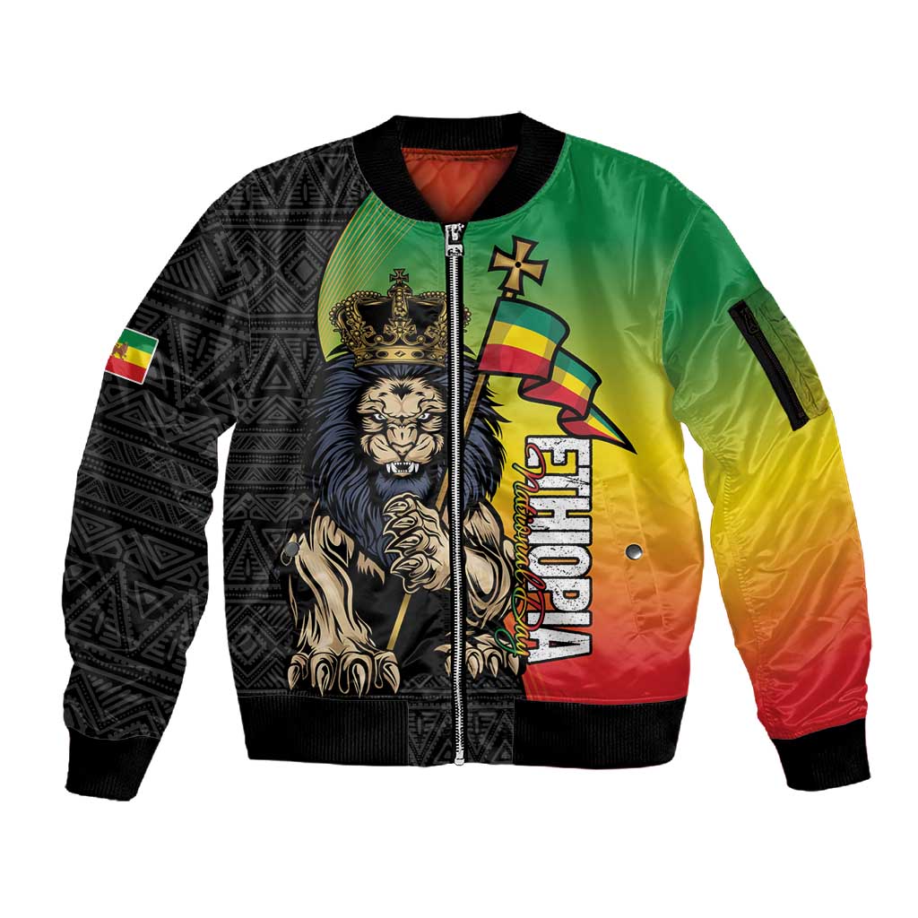 Personalized Ethiopia Sleeve Zip Bomber Jacket Happy National Day