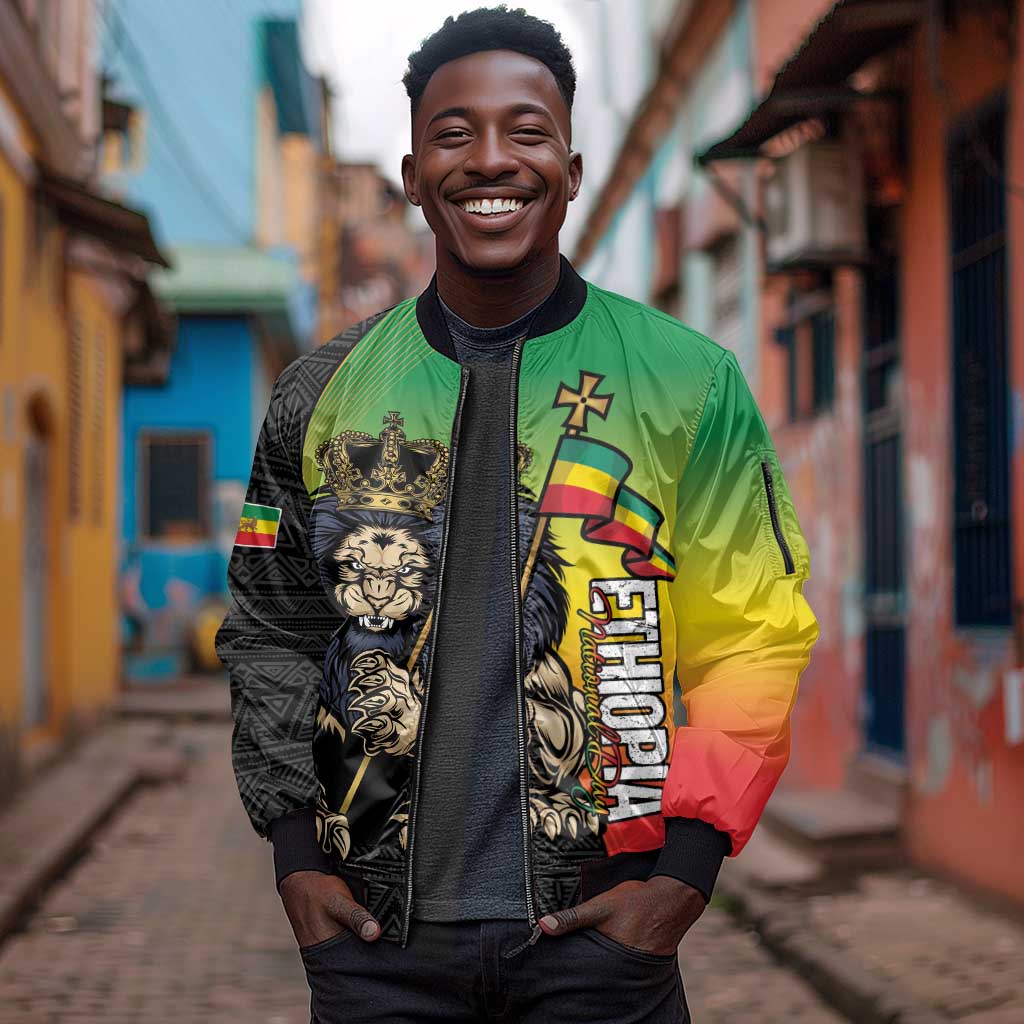 Personalized Ethiopia Sleeve Zip Bomber Jacket Happy National Day