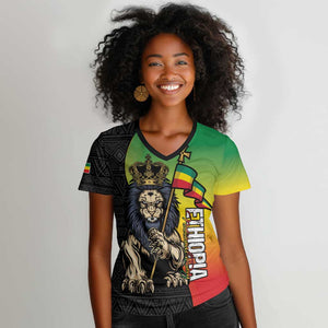 Personalized Ethiopia Women V-Neck T-Shirt Happy National Day