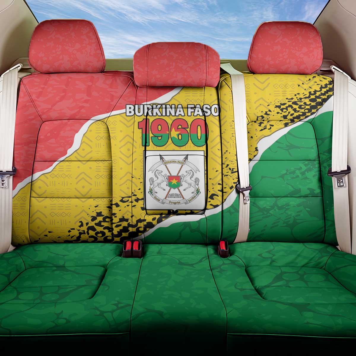 Happy Burkina Faso Back Car Seat Cover Independence Day - Bogolan Pattern - African Pride