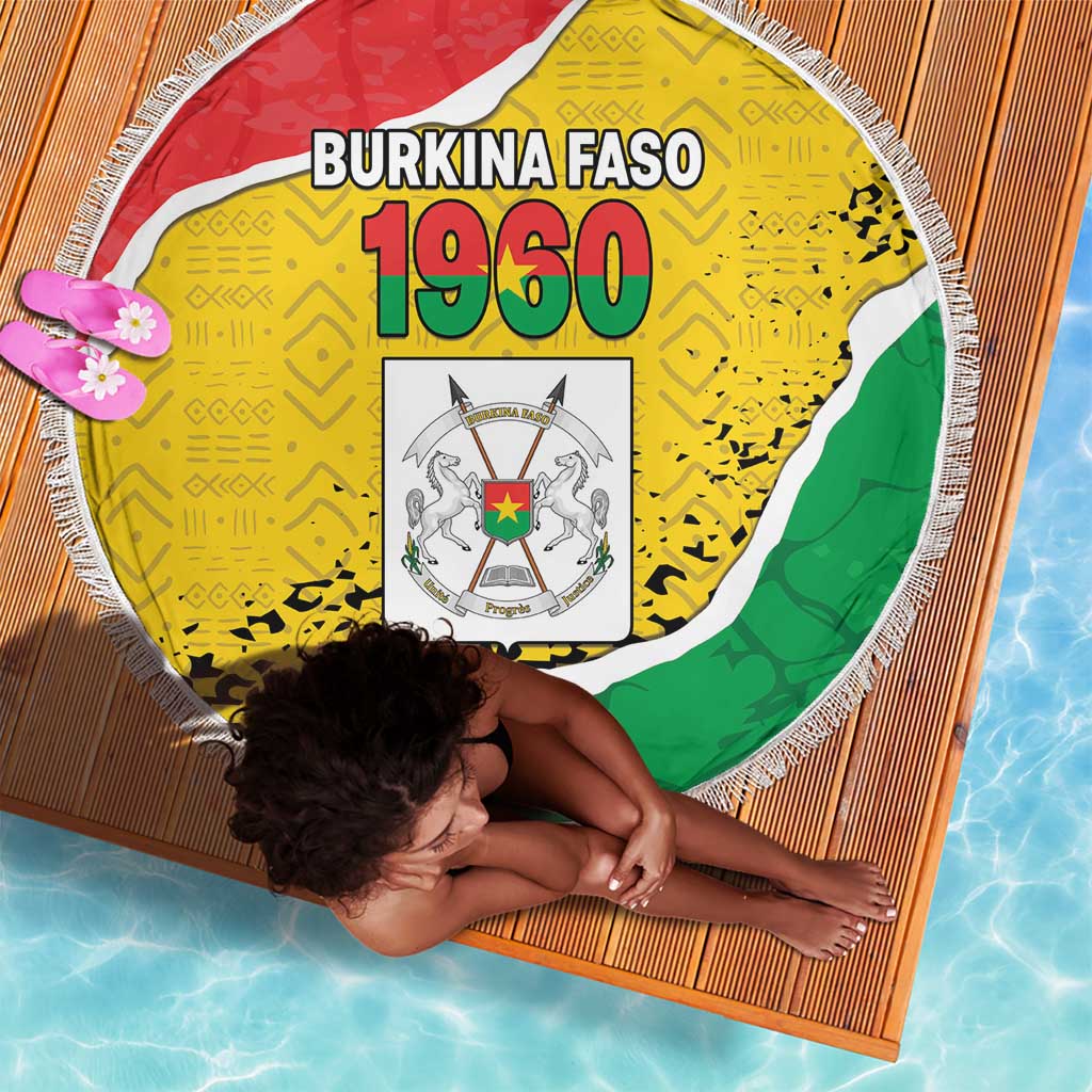 Happy Burkina Faso Beach Blanket Independence Day - Bogolan Pattern - African Pride