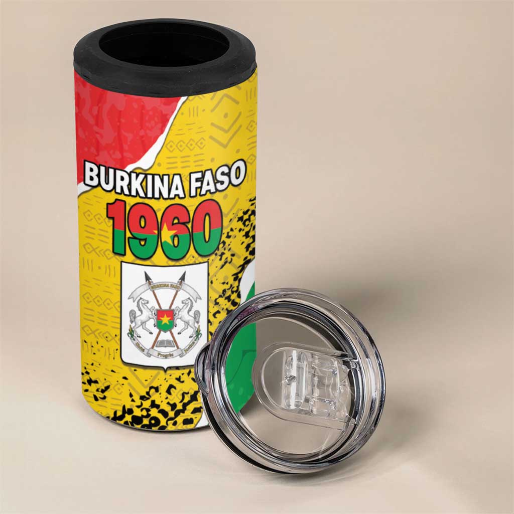 Personalized Happy Burkina Faso 4 in 1 Can Cooler Tumbler Independence Day - Bogolan Pattern - African Pride