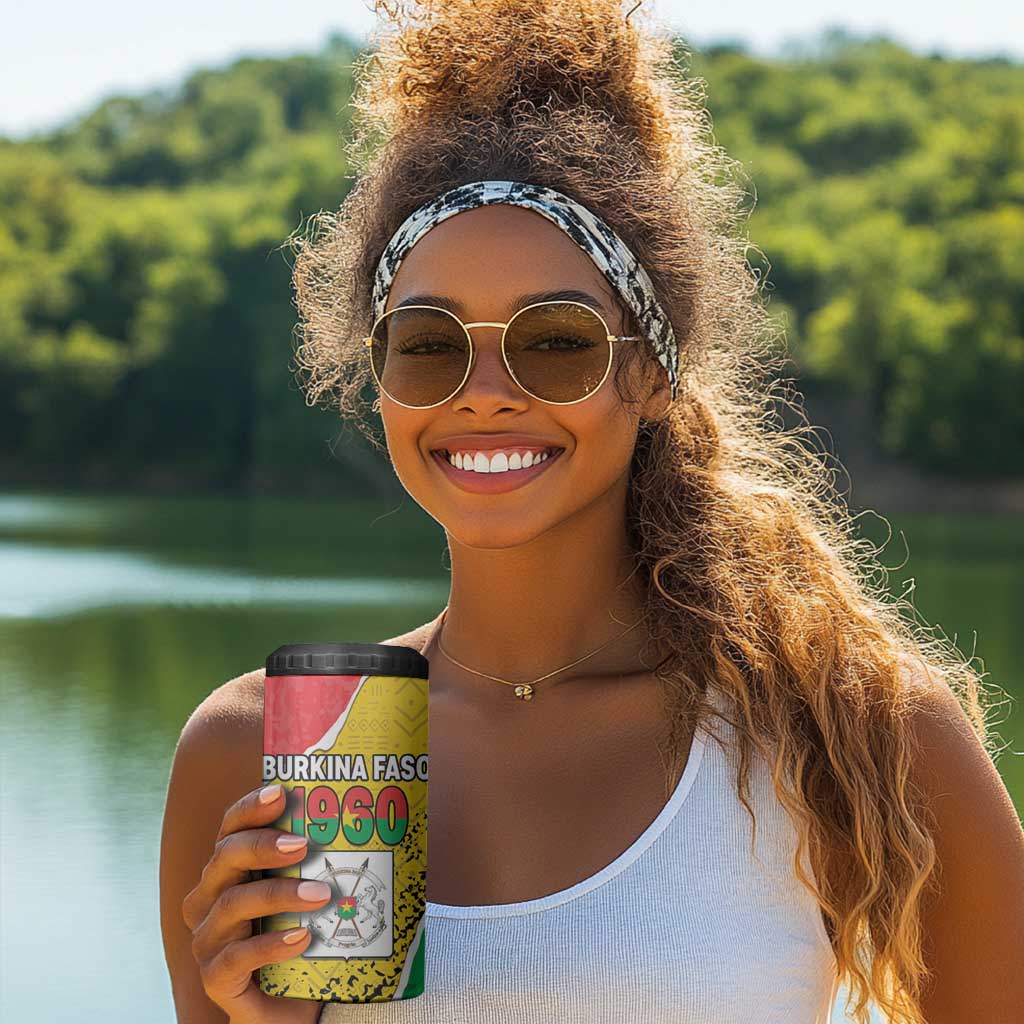 Personalized Happy Burkina Faso 4 in 1 Can Cooler Tumbler Independence Day - Bogolan Pattern - African Pride