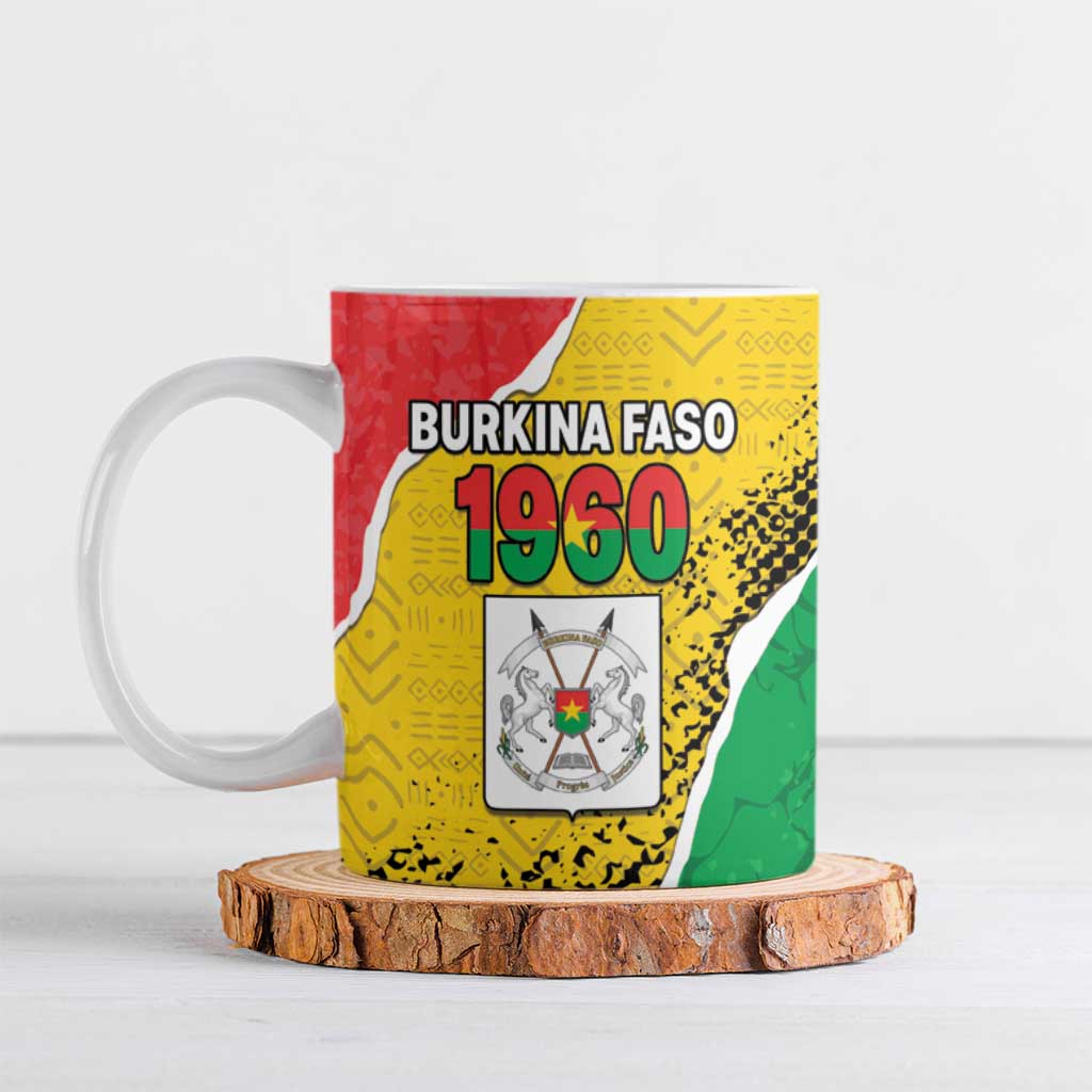 Personalized Burkina Faso Independence Day Ceramic Mug Coat Of Arms - Grunge Style