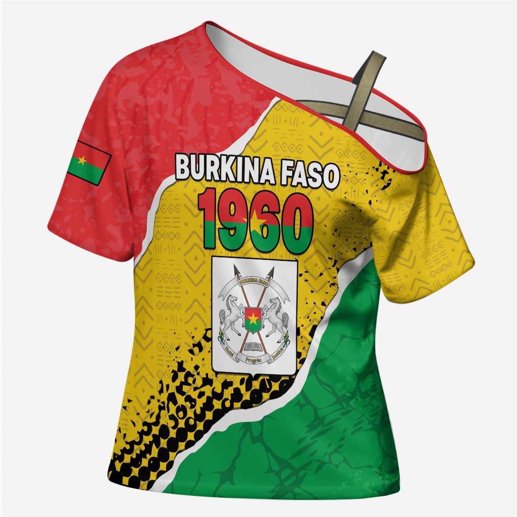Personalized Burkina Faso Independence Day Cross Shoulder Shirt Coat Of Arms - Grunge Style