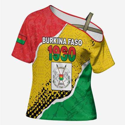 Personalized Burkina Faso Independence Day Cross Shoulder Shirt Coat Of Arms - Grunge Style