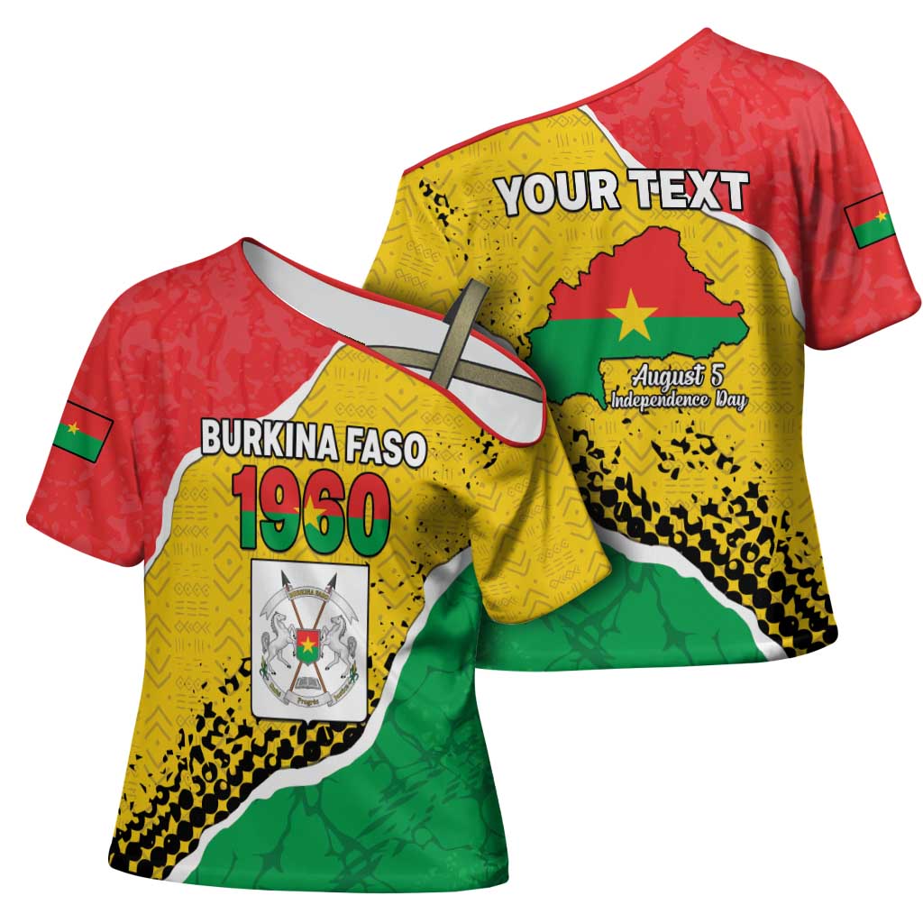 Personalized Burkina Faso Independence Day Cross Shoulder Shirt Coat Of Arms - Grunge Style