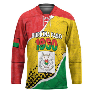 Personalized Burkina Faso Independence Day Hockey Jersey Coat Of Arms - Grunge Style