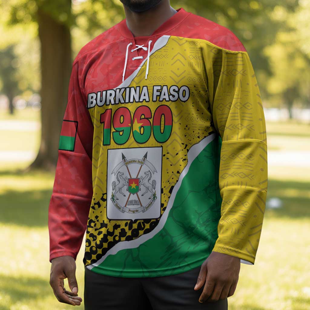 Personalized Burkina Faso Independence Day Hockey Jersey Coat Of Arms - Grunge Style