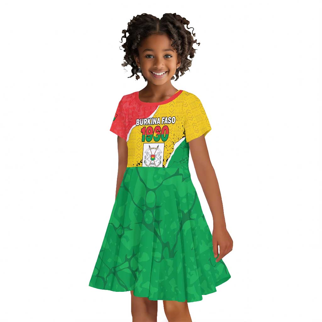 Personalized Happy Burkina Faso Kid Short Sleeve Dress Independence Day - Bogolan Pattern - African Pride