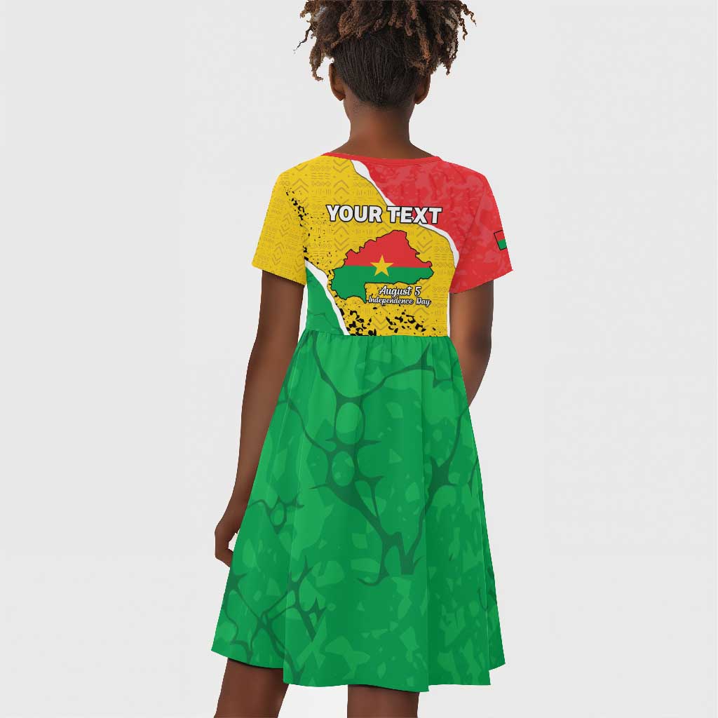 Personalized Happy Burkina Faso Kid Short Sleeve Dress Independence Day - Bogolan Pattern - African Pride