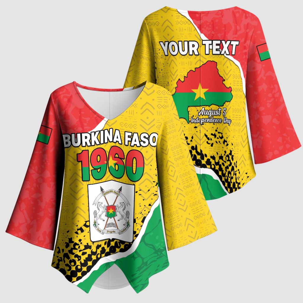 Personalized Burkina Faso Independence Day Kimono Sleeve Blouse Coat Of Arms - Grunge Style