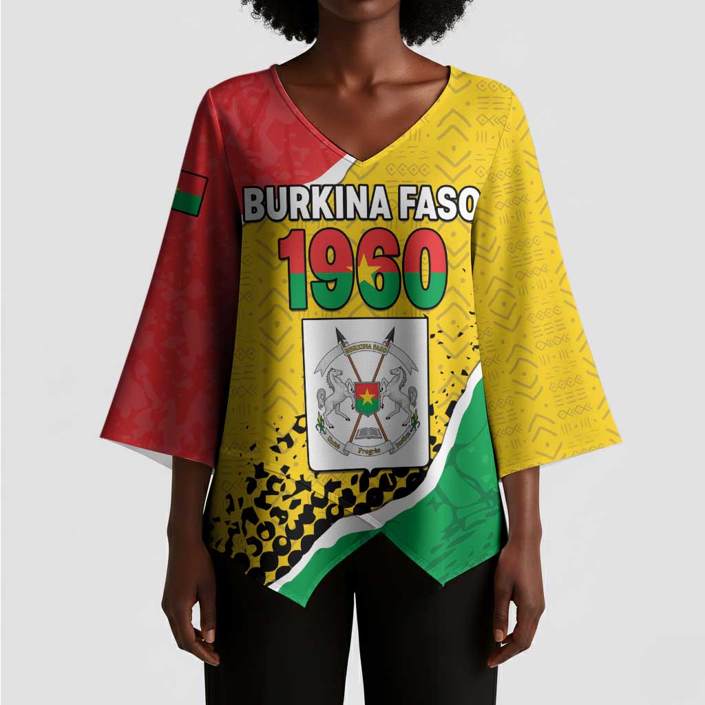 Personalized Burkina Faso Independence Day Kimono Sleeve Blouse Coat Of Arms - Grunge Style