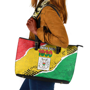 Happy Burkina Faso Leather Tote Bag Independence Day - Bogolan Pattern - African Pride