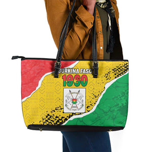 Happy Burkina Faso Leather Tote Bag Independence Day - Bogolan Pattern - African Pride