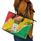 Happy Burkina Faso Leather Tote Bag Independence Day - Bogolan Pattern - African Pride
