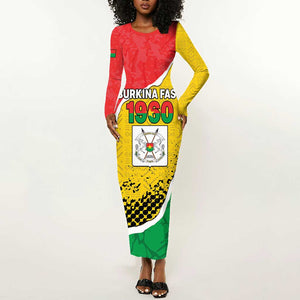 Personalized Happy Burkina Faso Long Sleeve Bodycon Dress Independence Day - Bogolan Pattern - African Pride