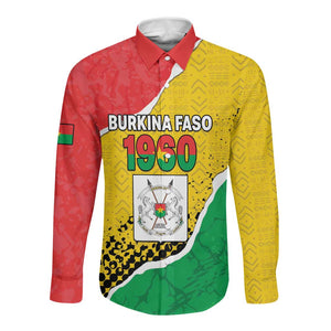 Personalized Happy Burkina Faso Long Sleeve Button Shirt Independence Day - Bogolan Pattern - African Pride