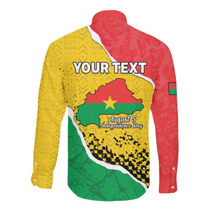 Personalized Happy Burkina Faso Long Sleeve Button Shirt Independence Day - Bogolan Pattern - African Pride