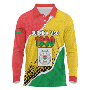 Personalized Happy Burkina Faso Long Sleeve Polo Shirt Independence Day - Bogolan Pattern - African Pride