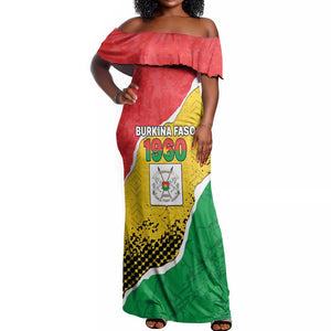 Personalized Happy Burkina Faso Off Shoulder Maxi Dress Independence Day - Bogolan Pattern - African Pride
