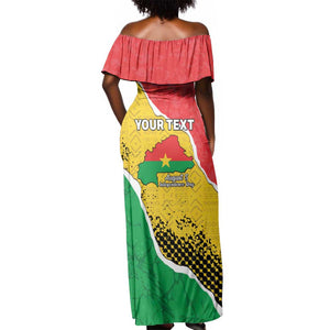 Personalized Happy Burkina Faso Off Shoulder Maxi Dress Independence Day - Bogolan Pattern - African Pride