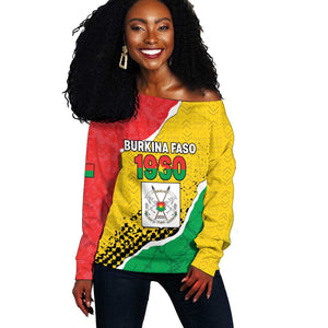 Personalized Happy Burkina Faso Off Shoulder Sweater Independence Day - Bogolan Pattern - African Pride