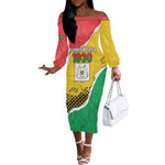 Personalized Happy Burkina Faso Off The Shoulder Long Sleeve Dress Independence Day - Bogolan Pattern - African Pride