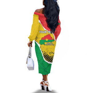 Personalized Happy Burkina Faso Off The Shoulder Long Sleeve Dress Independence Day - Bogolan Pattern - African Pride