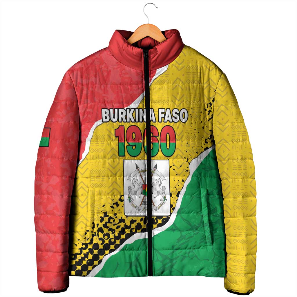 Personalized Burkina Faso Independence Day Padded Jacket Coat Of Arms - Grunge Style