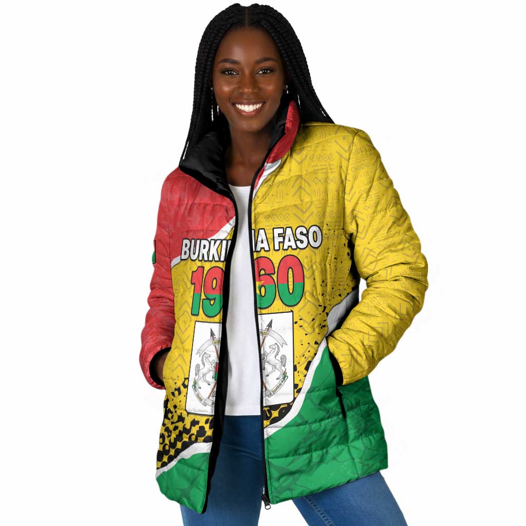 Personalized Burkina Faso Independence Day Padded Jacket Coat Of Arms - Grunge Style