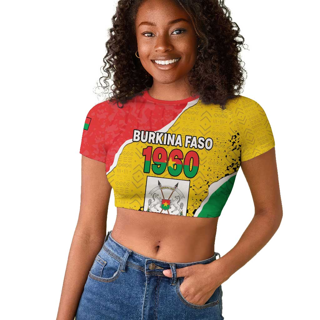 Personalized Happy Burkina Faso Raglan Cropped T shirt Independence Day - Bogolan Pattern - African Pride
