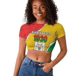 Personalized Happy Burkina Faso Raglan Cropped T shirt Independence Day - Bogolan Pattern - African Pride