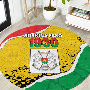Happy Burkina Faso Round Carpet Independence Day - Bogolan Pattern - African Pride