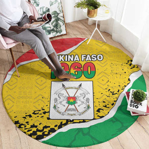 Happy Burkina Faso Round Carpet Independence Day - Bogolan Pattern - African Pride