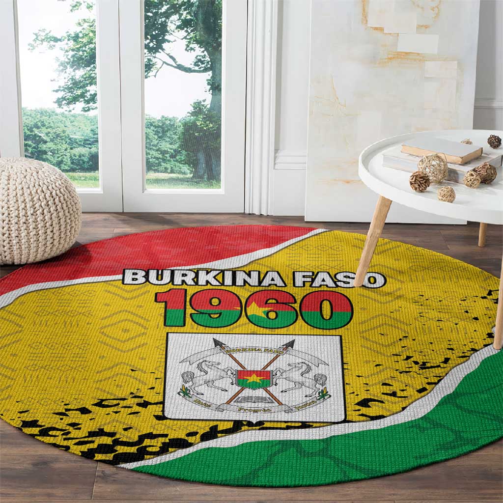 Happy Burkina Faso Round Carpet Independence Day - Bogolan Pattern - African Pride