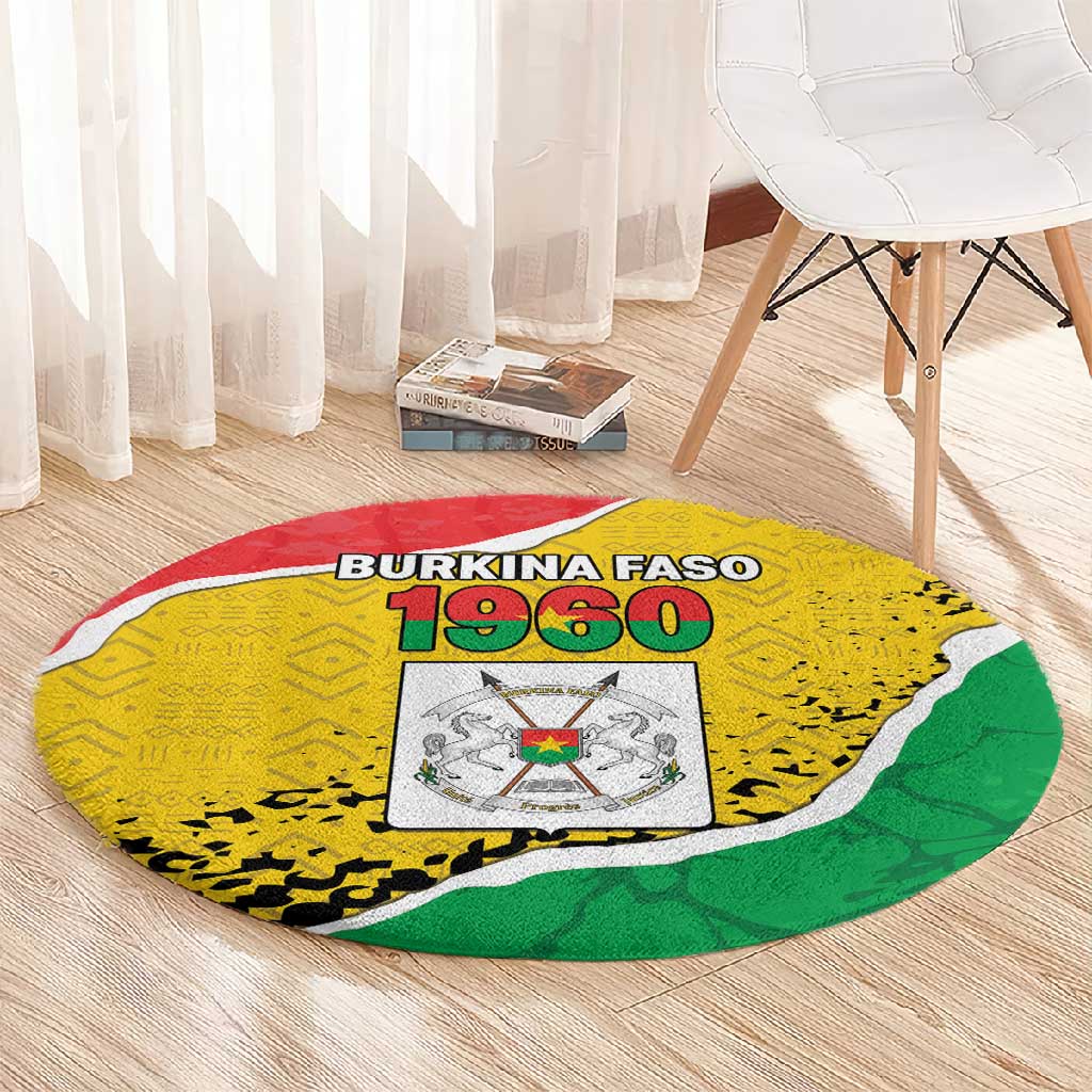 Happy Burkina Faso Round Carpet Independence Day - Bogolan Pattern - African Pride