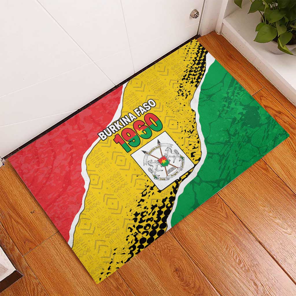 Happy Burkina Faso Rubber Doormat Independence Day - Bogolan Pattern - African Pride