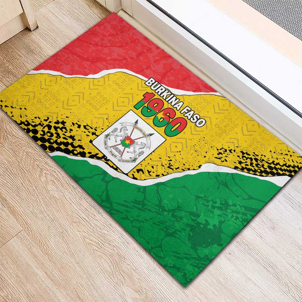 Happy Burkina Faso Rubber Doormat Independence Day - Bogolan Pattern - African Pride