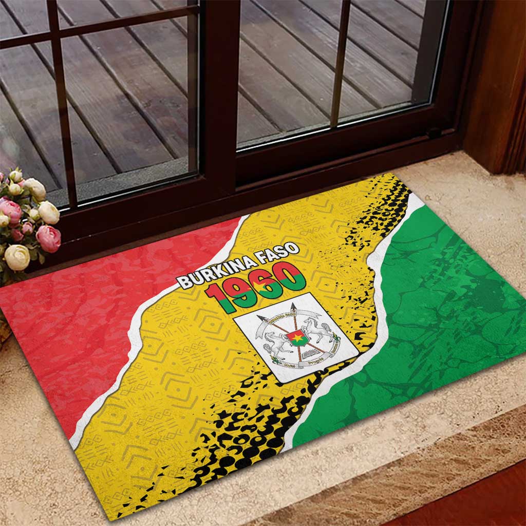 Happy Burkina Faso Rubber Doormat Independence Day - Bogolan Pattern - African Pride