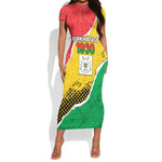 Personalized Happy Burkina Faso Short Sleeve Bodycon Dress Independence Day - Bogolan Pattern - African Pride