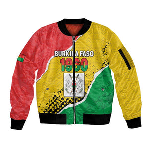 Personalized Happy Burkina Faso Sleeve Zip Bomber Jacket Independence Day - Bogolan Pattern - African Pride