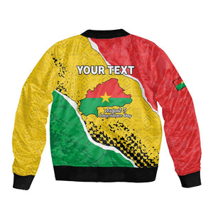Personalized Happy Burkina Faso Sleeve Zip Bomber Jacket Independence Day - Bogolan Pattern - African Pride