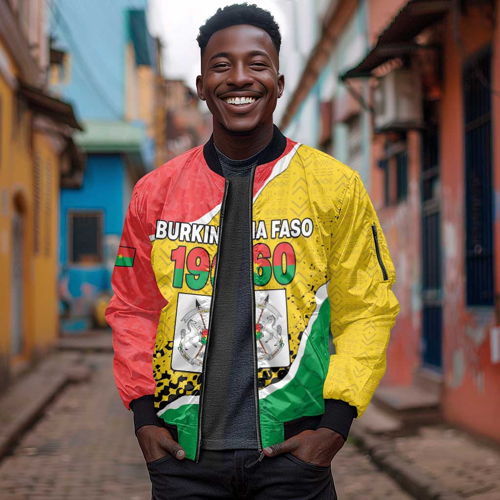 Personalized Happy Burkina Faso Sleeve Zip Bomber Jacket Independence Day - Bogolan Pattern - African Pride